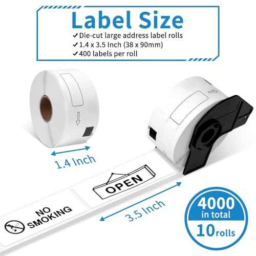 Replace for Brother DK-1208 Die-Cut Large Address Paper Labels, 1.4 in x 3.5 in, 400 per Roll/ 4000 Labels for QL-800 ql-820nwb Printer, 10 Rolls + 1 Frame