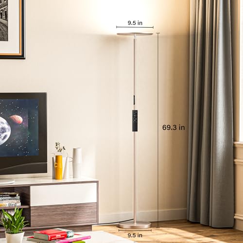 LED Floor Lamp with Remote, 36W/3000-5000K,Touch Control, Fully Dimmable, Adjustable Brightness, 69 in, Sand Golden