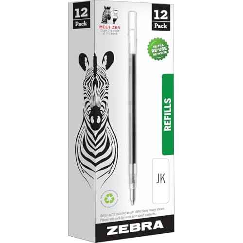 Zebra Pen Refill - Compatible with Zebra G750, G301, G450, & G350 - Stainless Steel Gel Ink Pen Jk Refill, 0.7mm Medium Point, Black Ink - 12 Count