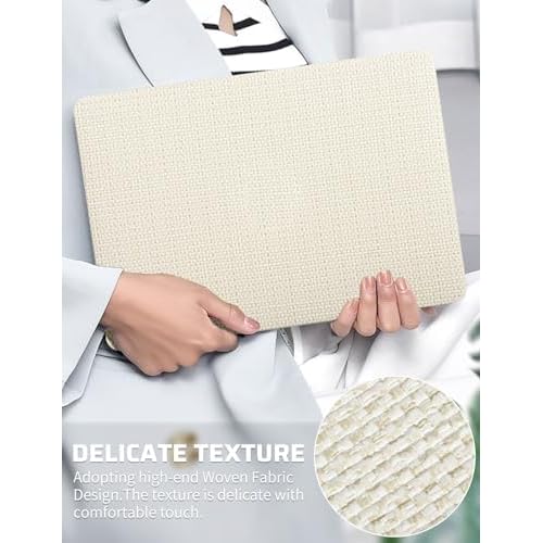 Seorsok Compatible with MacBook Air 13 Inch Case2022 2021 2020 2019 2018 Release A1932 A2179 M1 A2337 Touch ID,Woven Fabric Textured Elegant Leather Plastic Hard Shell Case with Keyboard Cover,Beige