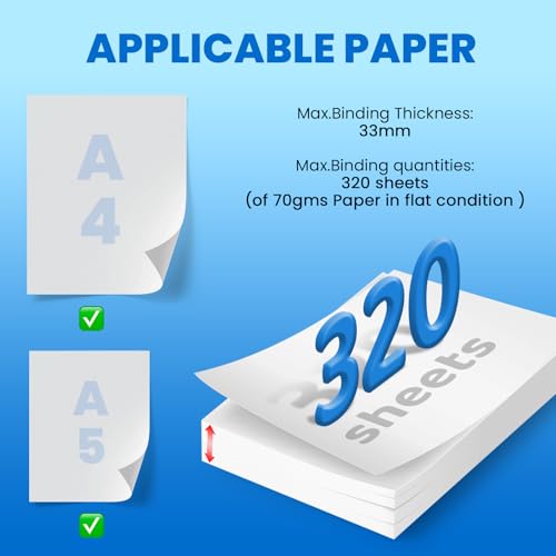 Mxmoonant Thermal Binding Machine, Max.320 Sheets for A4 A5, Compact with Cooling Position, with 5 Binding Covers, Ideal for Offices, Schools, Home Projects