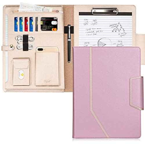 Toplive Portfolio Case, Conference Folder Executive Business Padfolio with Document Sleeve, Letter/ A4 Size Clipboard, Business Card Holders, Portfolio Padfolio for Women & Men, Rose Gold