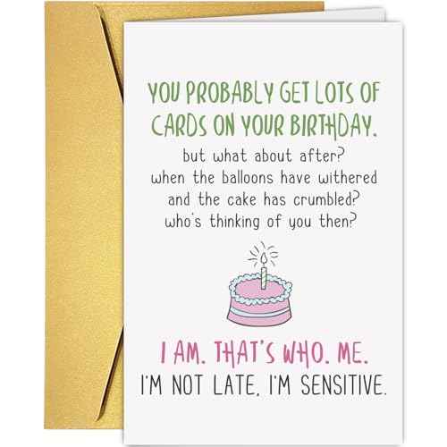 Supoeguk Funny Belated Birthday Card for Him Her, Humor Belated Birthday Gift for Friend Family, I'm Not Late, I'm Sensitive