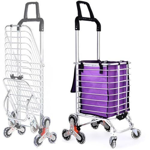 Stair Climbing Shopping Cart for Groceries & Hand cart 2-in-1, Lightweight Utility Cart with Waterproof Liner, Elastic Cord for Luggage,Laundry,Camping,Transport £¬35L (Silver+)
