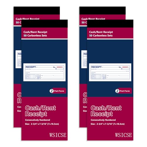 4-Pack Receipt Book with Carbon Copies, 2-Part Carbonless – 50 Sets Each