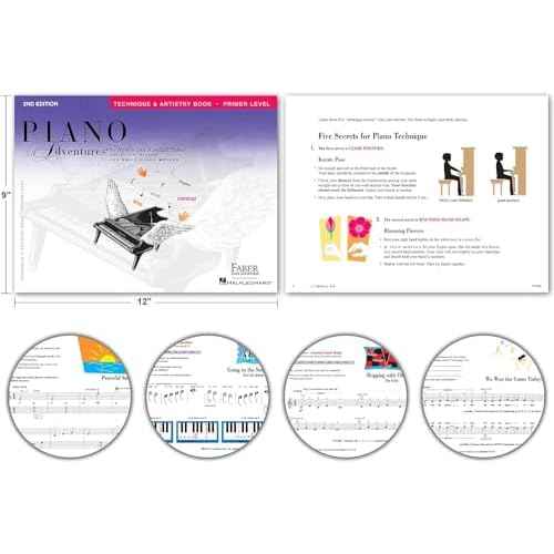 Piano Adventures Primer Level Bundle Set 4 Books by Nancy Faber - Lesson, Theory, Performance, Technique & Artistry Books & Juliet Music Bookmarks (P)