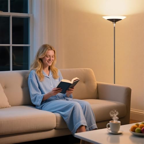 SIBRILLE Black 72-Inch LED Torchiere Floor Lamp with Remote & Dimmable Brightness