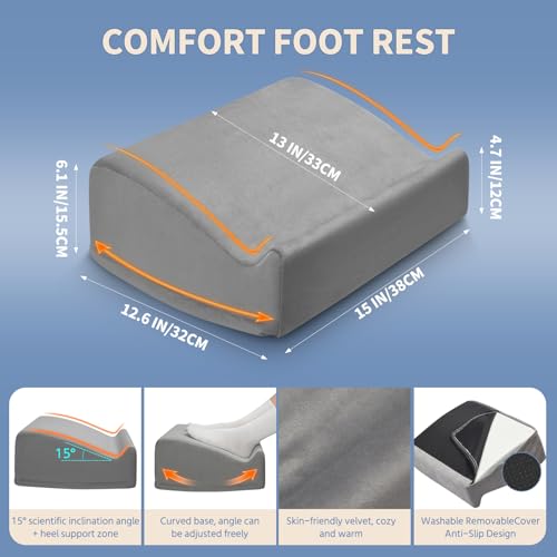 Foot Rest Under Desk with Rocking Base, Gray Velvet | 12.6" L x 15" W x 6.1"