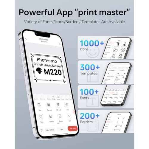 Phomemo Label Maker,M220 Label Printer,3 Inch Bluetooth Thermal Label Maker Machine with 6000+ Icons,700+ Templates,400+ Fonts,for Kids School Items,Small Business,Large Sticker
