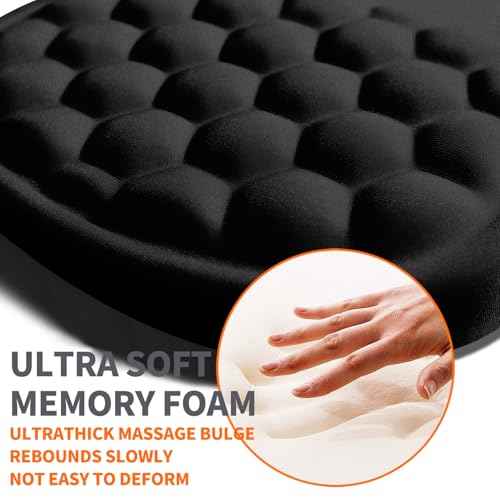 Ergonomic Joint Wrist Support Mouse Pad with Memory Foam Cushion Massage Bump, Carpal Tunnel Pain Relief Mousepad Slope Design for Wrist Rest, 11.8x7.9 in, Black