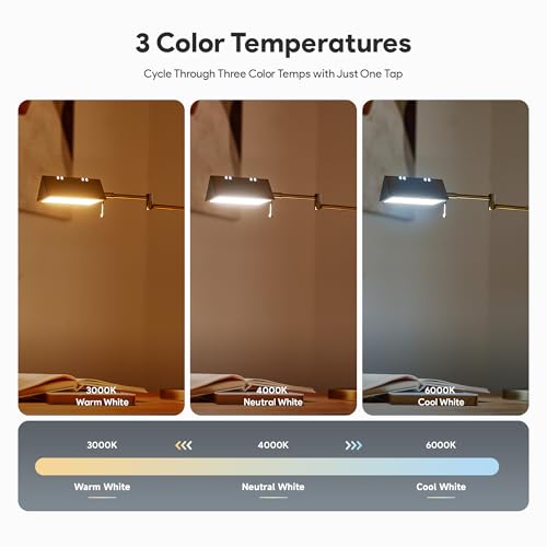 VONLUCE LED Desk Lamp, Adjustable Industrial Style Metal Table Lamp, Dimmable Reading Lamp for Living Room Bedroom Office, Antique Gold