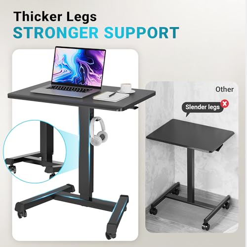 BONTEC Adjustable Height Mobile Standing Desk Cart with Lockable Wheels - Black, 25.6 x 17.7 inches