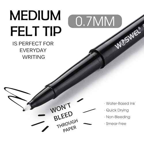 Black Felt Tip Pens, 32 Black Pens, 0.7mm Medium Point Felt Pens, Felt Tip Markers Pens for Journaling, Note Taking, Planner, Writing,Drawing.Perfect for Art Office and School Supplies
