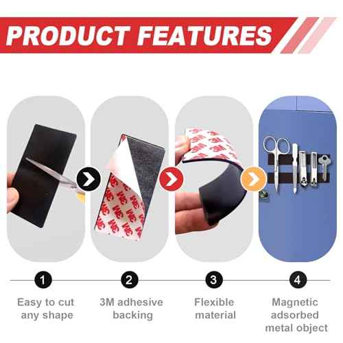 Thaibear Magnetic Strip, Flexible Magnetic Strips with Adhesive Backing (42 Pack, 3" x 1") Strong Adhesive Magnetic Tape for DIY, Crafts, Fridge - Sticky Magnet Tape Strip for Wall