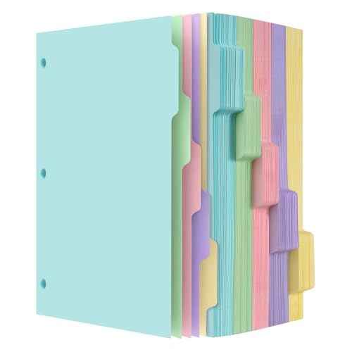 Dynta Binder Dividers with 5 Tabs Bulk 250 Packs (50 Sets) Colorful 8.5x11 Inches for 3 Ring Binder, Letter Size, 5 Colors Durable Paper 3 Hole Punch Index Divider for Students, Kids, Women
