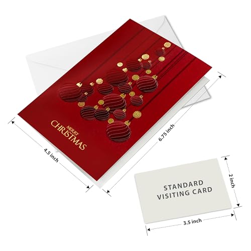 easykart labels 48 Christmas Greeting Cards with Gold Foiling & Embossing with Envelopes, Dark Red Colour, 6.75 x 4.5 Inch Merry Christmas Cards with Seal Stickers For Friends, Family and loved Ones ( 3 Pack )