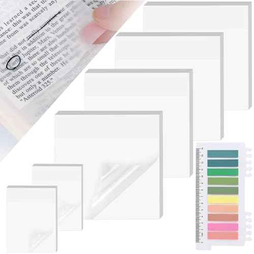 Transparent Sticky Notes with Sticky Tabs, Tecolu ¡¼96% Transparency, 5X Adhesive Strength¡½ Clear Sticky Notes Set, Waterproof & See-Through PET Translucent Sticky Notes, 7 Pads