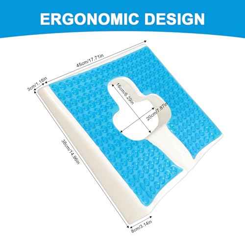Anti Bedsore Cushion, Breathe Freely Fiber Material Bedsore Cushions for Butt, T Shaped Opening Triangular Slope Design Anti Decubitus Cushion for Elderly, Bedridden, Disabled (Blue)