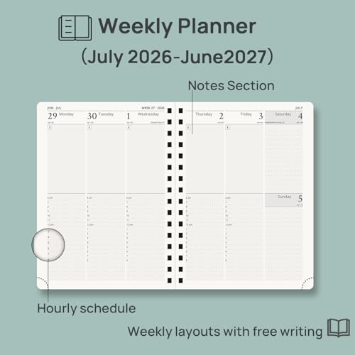 Light Pink 2026-2027 Weekly Planner 6.25x8.5 Inch Academic Calendar with Tabs
