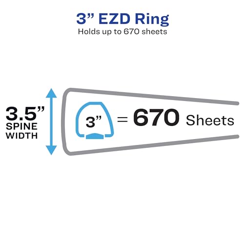 Avery Heavy-Duty Clear View 3 Ring Binders, 3 Inch EZD Rings, 2-Pack of Red Binders (39701)