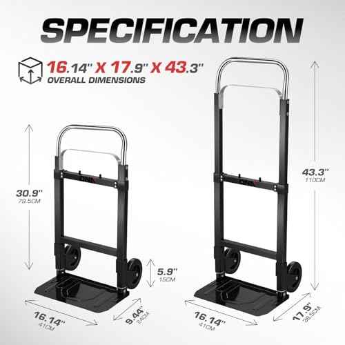 DNA MOTORING Folding Hand Truck Dolly Cart, 200lbs Capacity Foldable Dolly Cart for Moving Heavy Loads, Collapsible Hand Truck Trolley, w/Telescopic Handle, Black, TOOLS-00740