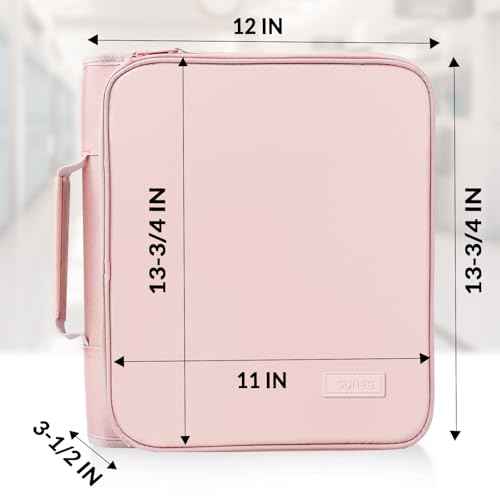 SUNEE Zippered Binder Bag with Handle, 2-Inch 3-Ring O-Ring, 500-Sheet Capacity, Includes Zip Pocket, 5-Tab Expanding File Folder, Multi-Pocket Organizer Binder for Middle School, Pink Lotus