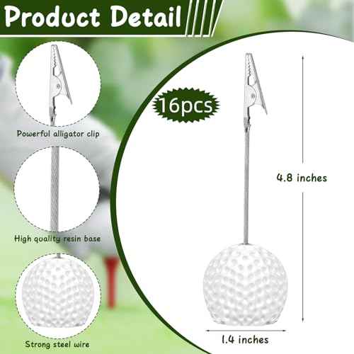 16 PCS Resin Golf Ball Base Alligator Clip Place Card Holder Golf Ball Shaped Table Number Holder Name Place Card Holder for Office Menu Events Wedding Party