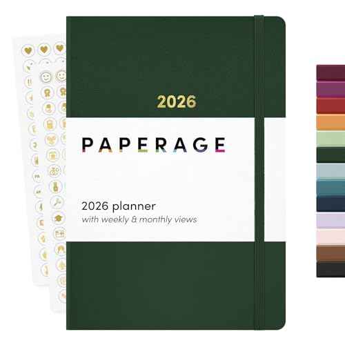 PAPERAGE 2026 Weekly & Monthly Planner, 12 Months (January 2026 - December 2026), 5.6 in x 8 in, Hardcover 2026 Planner with Weekly & Monthly Spreads, Note Pages, Stickers & Back Pocket ? Dark Green