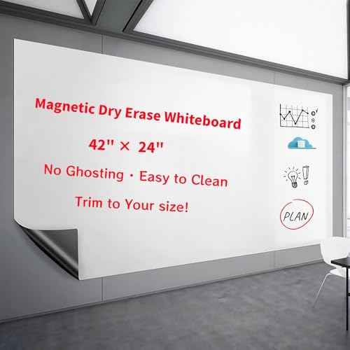 Magnetic Dry Erase Whiteboard 42"x24"- Self-Adhesive Flexible Wall Board Kit with 11 Markers, 6 Magnets, Magnetic Eraser & Holder - Ultra Smooth Writing,Effortless Clean for Office, Home, School