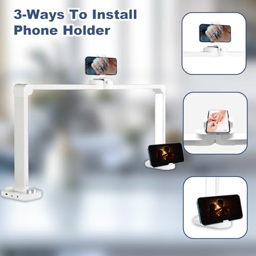 CGBE Foldable Nail Light for Desk with Phone Holder, Ultra-Large 33.5" Manicure Nail Tech Lights for Desk for Nails, Tattoos, Eyelash, Facial, Beauty (White)