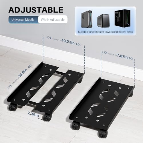 Adjustable Computer Tower Stand with Wheels - Metal PC Holder for Under Desk, 110 lb Capacity