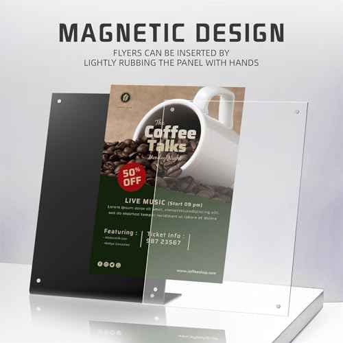 YUNCHUN 3 Packs Acrylic Sign Holder 8 x 11.5 Standing, L-Shape Magnetic 8 x 11 Menu Holder, Display Stand of Slant Back & Acrylic Frame for Store, Wedding, Restaurant, Hotel, Office Use Black