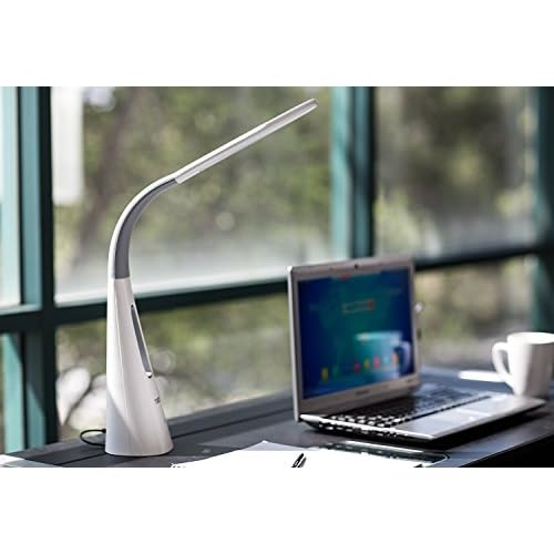 Turcom LED Desk Lamp with Fan, Cool Breeze Lamp with Bladeless Fan with Adjustable Neck, 3 Speeds and 5 Brightness Levels, White