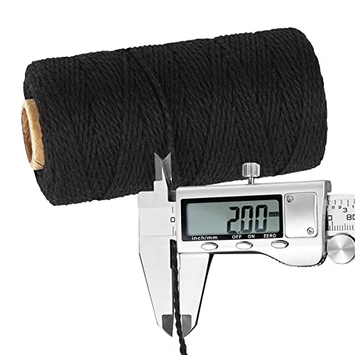 Ohtomber Black Natural Cotton Craft String 2mm, 328ft (100m) Bakers Twine