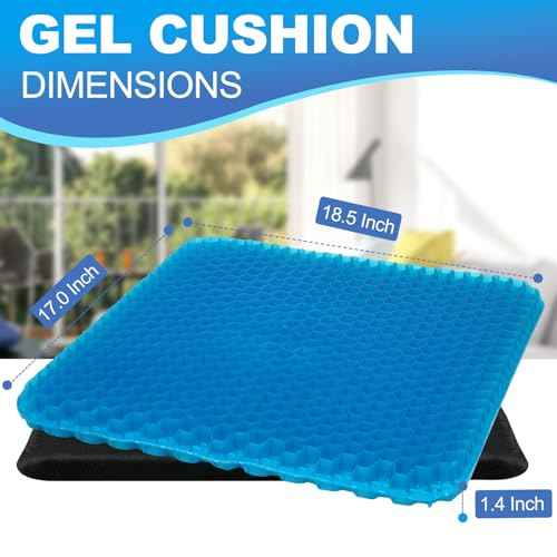 Gel Seat Cushion for Long Sitting - 18.5" x 17" x 1.4" (Large£¦Soft) Gel Cushion for People Over 100 lbs, Pressure Relief Cushions for Office Chair, Egg Cushions for Wheelchair, Seat Pad for Car