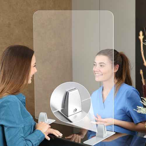4 Packs Sneeze Guard Clamp Bracket, Sneeze Guard Shield Base for Countertop, Stick On Heavy Duty Aluminum Partition Guard Clip, Panel Support Clamp Stand for Clear Acrylic Desktop Counter Reception