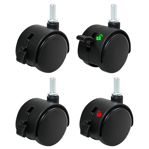 Quadafy 1.5 Inch Swivel Caster Wheels with Locking Brakes, ABS Plastic & Metal, 4 Pack (Black) for Furniture