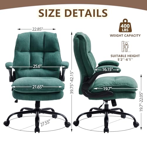 Ergazivy Tealblue Comfy Ergonomic Office Chair with Double Cushions, Flip-Up Armrests & Height Adjustment