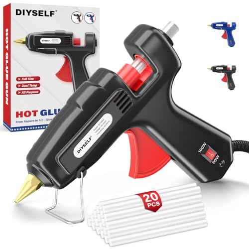 DIYSELF Hot Glue Gun, Full Size, 1 PCS Glue Gun with 20 Glue Sticks, Glue Gun and Sticks Set, Hot Glue Gun Kit for Crafts, Fabric, Woodworking, Craft Glue Guns, Heavy Duty Glue Gun, 60/100W(Black£©