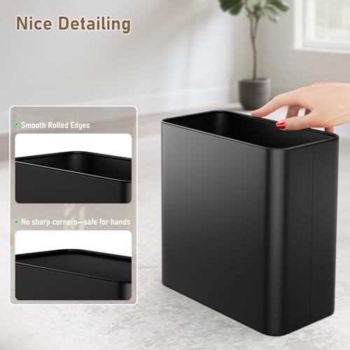 Veelesa Black 2.4 Gallon Slim Metal Trash Can - Small Wastebasket for Bathroom, Kitchen, Office, RV, Under Sink