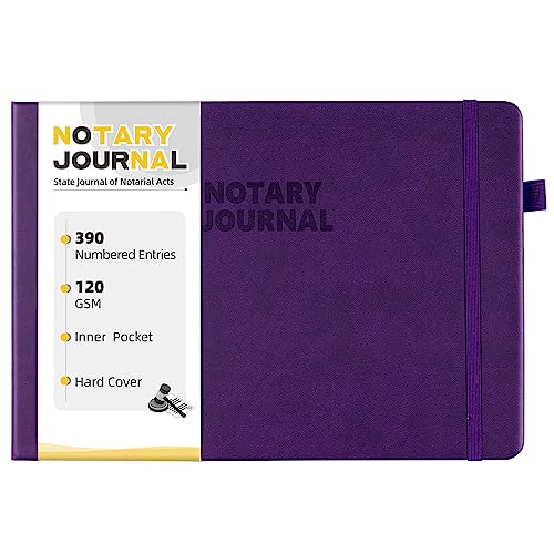 Notary Journal Log Book, 390 Entries, 10 x 7, Vegan Leather Purple