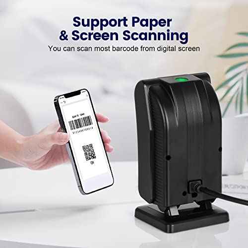 OBZ 1D 2D Desktop Barcode Scanner, QR Code Scanner for PC USB Handsfree Barcode Scanner with Adjustable Scan Head, Automatic Barcode Reader for Android Windows Computer POS Stores Payment