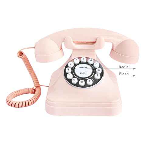 TelPal Corded Pink Retro Landline Home Phone, Basic Pink Decorative Analog Telephone Set, Senior Phone for Home/Office/Hotel