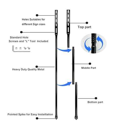 2-Pack Heavy Duty Metal Stakes for Yard Signs, 54 inches Long Holder for Outdoor Lawn Bar Parking Garage Event, Black, Hardware Included