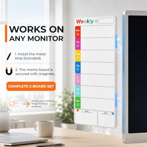 Bailkind White Magnetic Dry-Erase Memo Board for Monitor - 2pcs Weekly & To-Do List Organizer