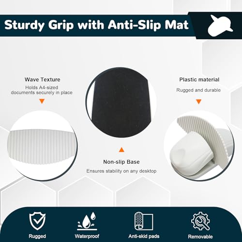 White Paper Holder for Typing Desk Stand with Clip & Weighted Base - 1 Pack