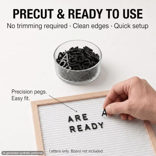 Black Felt Letter Board Letters Set 394 Pcs 3/4 Inch Precut for Standard Grooved Boards