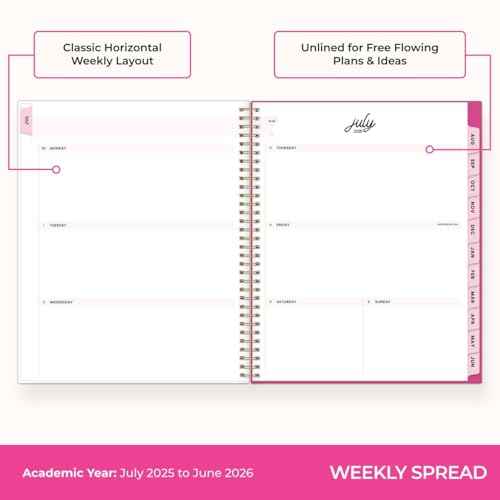 Blue Sky Color Me Courtney 2025-2026 Academic Year Weekly and Monthly Planner Calendar, July 2025 - June 2026, 12-Month, 8.5" x 11", Flexible Cover, Wirebound, Laminated Tabs, Storage Pocket, Bloom Pink