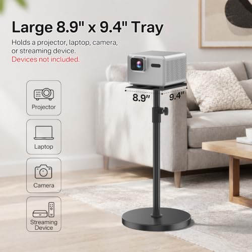 Yibracki Heavy Duty Floor Projector Stand with 8.9 x 9.4 Inch Tray, Height Adjustable 33.5-43.5 Inches, Supports Up to 50Lbs for Home, Office & Outdoor Movies