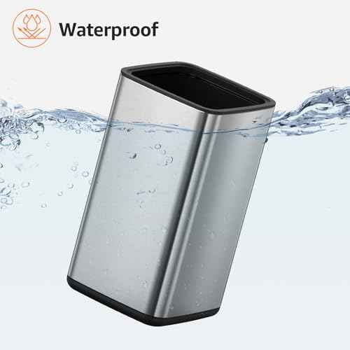 Mbillion 2.4 Gal (9L) Stainless Steel Open - Top Trash Can with Removable Inner Bucket - Sleek Metal Small Waste Basket for Bathroom Office, Brushed Steel